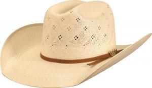 Sombrero de paja natural estilo rodeo con copa ventilada y banda de tela – ideal para vaquero, rancho o actividades al aire libre.