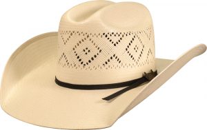 Sombrero de paja natural estilo rodeo con copa ventilada y banda de tela – ideal para vaquero, rancho o actividades al aire libre.