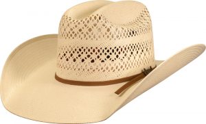 Sombrero de paja natural estilo rodeo con copa ventilada y banda de tela – ideal para vaquero, rancho o actividades al aire libre.