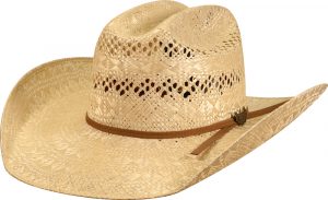 Sombrero de paja natural estilo rodeo con copa ventilada y banda de tela – ideal para vaquero, rancho o actividades al aire libre.