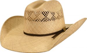 Sombrero de paja natural estilo rodeo con copa ventilada y banda de tela – ideal para vaquero, rancho o actividades al aire libre.