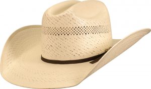 Sombrero de paja natural estilo rodeo con copa ventilada y banda de tela – ideal para vaquero, rancho o actividades al aire libre.